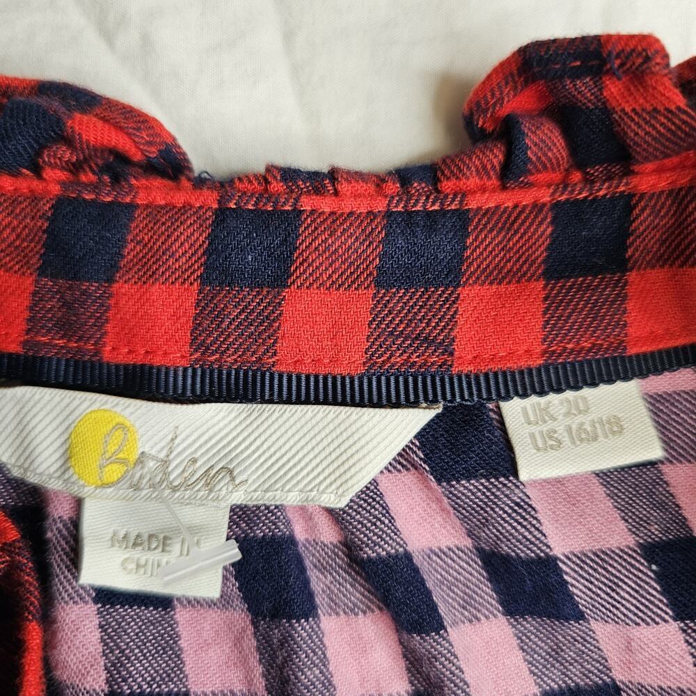 Boden Ruffle Top Isla Frill Long Sleeve Pink Red Plaid Color Block Half Button - Picture 5 of 9